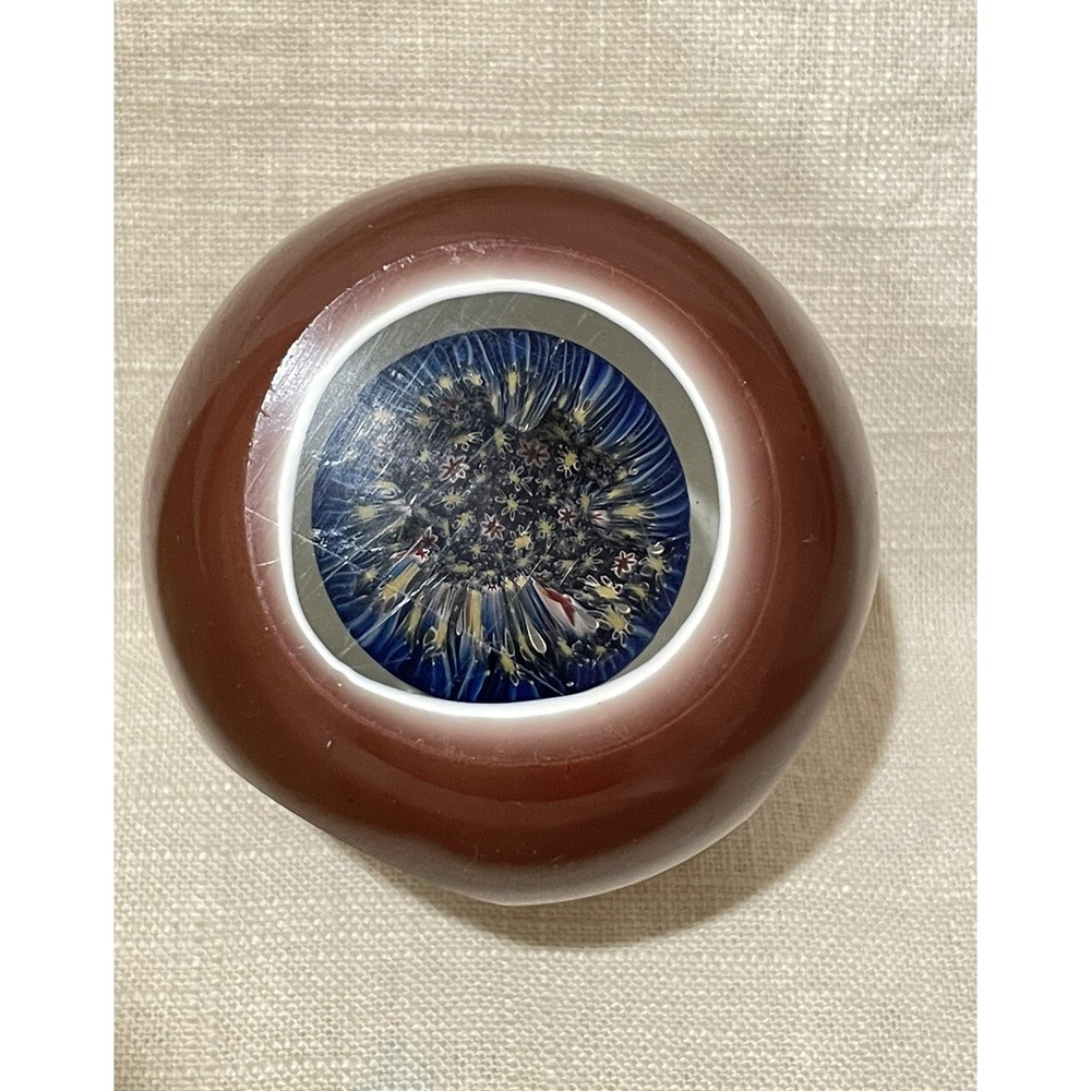 Large Murano Art Glass Double Overlay 6 Faceted Mellifiori Paperweight Burgundy - Picture 9 of 13